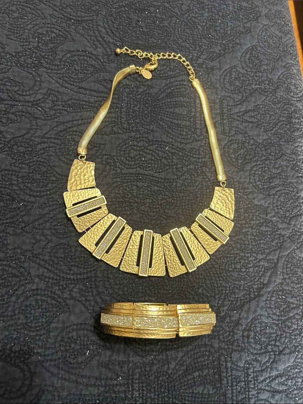 Gold-Tone Statement Necklace and Bracelet Set